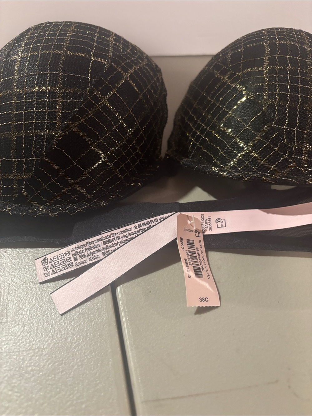 Victoria's Secret Black Bra with Gold Metallic Grid